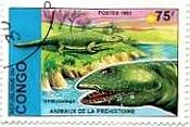 コンゴの恐竜切手(1993年）　Ichthyostega 