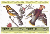 ツバル　Townsend's warbler/Bohemian waxwing　鳥　切手