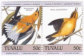 ツバル　Prothonotary warbler/Worm-eating warbler　鳥　切手