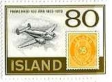 アイスランド　切手の切手　一番切手　　双発飛行機