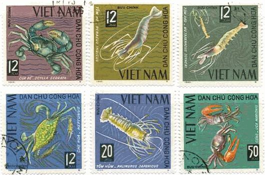 ベトナムの甲殻類(Crustacean)切手（1965年）　カニ　エビ　切手