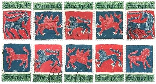 スケプトゥナ教会の１５世紀頃のモザイク刺繍８種とヒョーグ教会の１４世紀頃のモザイク刺繍、クリスマス（スウェーデン、1974年）