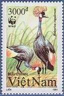 鳥切手　鶴　ベトナム　ホオジロカンムリツル（頬白冠鶴、Balearica regulorum）