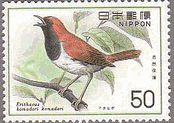 アカヒゲ　鳥　切手　（赤髭、Erithacus komadori）