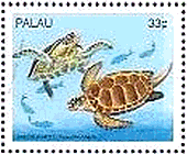 サモアの両生類　切手　ミドリガメ(Green turtle)