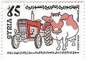シリアのトラクターと乳牛