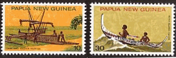 パプア・ニューギニアのカヌー・筏（いかだ）　切手
