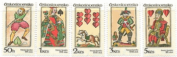 チェコスロバキアのトランプ切手　ハート　スペード