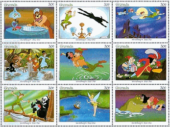 グレナダで発行されたピーターパンの小型シート　切手　ディズニー