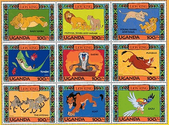 ウガンダで発行されたライオンキングの小型シート　切手　ディズニー