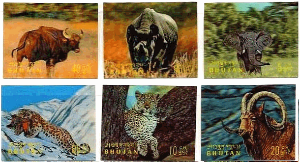 ブータン　マスク　動物　ゾウ　虎　立体切手　