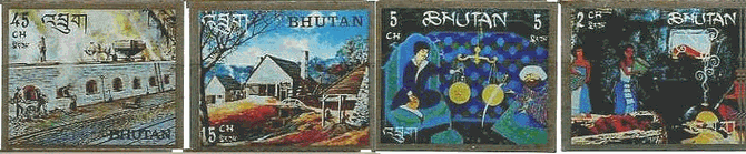 ブータン　絵画　物語　スチール　鉄製　切手　
