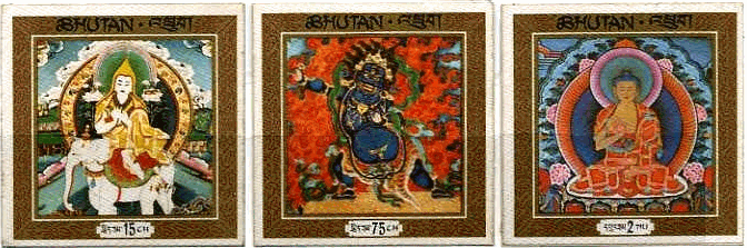ブータンの布　絹　シルク　で出来た切手　仏像　釈迦