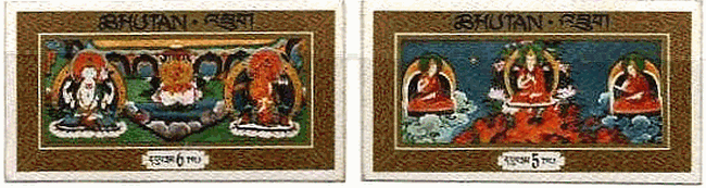 ブータンの布　絹　シルク　で出来た切手　仏像　釈迦
