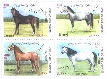 イラン　馬　アラブ　アラブ種　切手　カスピアン（Caspian）、クルド（Kurd）　ターコマン(Turkoman)、アラブ（Arab）