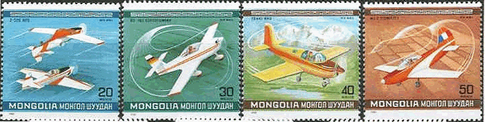 モンゴルの飛行機　２０：Z-526　AFS　ｽﾀﾝﾄ飛行機（ﾁｪｺｽﾛﾊﾞｷｱ）、３０：RS-180”Sportman”（ドイツ）、４０：Yanki-Anu（アメリカ）、５０：MJ-2"Tempete"（フランス）