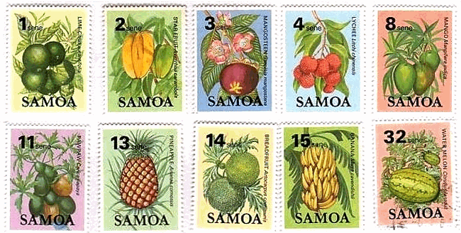 サモア　フルーツ　スイカ、バナナ、パイナップル　切手