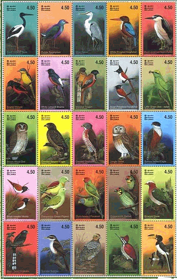 スリランカに生息する鳥達　切手　ストリップ