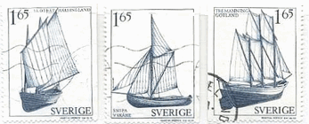 スウェーデンの帆船　切手　ヘルシングランド,スコーネ,ゴットランド