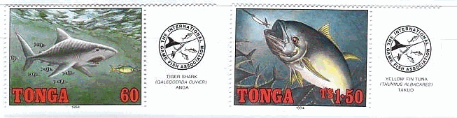 トンガのフィッシング（カジキマグロ、シイラ、シャーク他）　サメ　鮫　切手