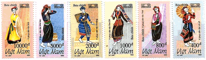 民族衣装　kinh、Kho Mu、H'mong(モン族)、Dao Do、タイ族、Lo lo（ベトナム、1994年）