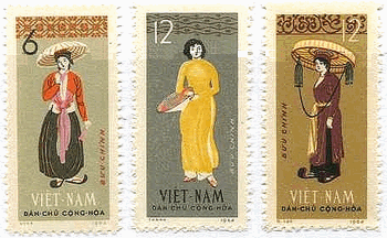 ベトナム　民族衣装　アオザイ　女性　田舎の娘（19世紀）、現代の娘、19世紀の礼装