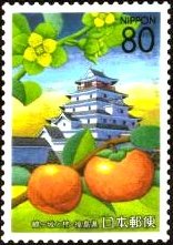 鶴ヶ城と柿（福島県）