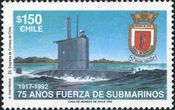潜水艦軍事力75周年・潜水艦と潜望鏡を覗く軍人（チリ､1992年）