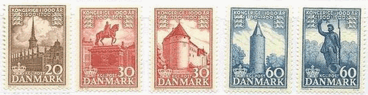 デンマーク王国1,000年　ｽﾄｯｸﾎﾙﾑの為替取引所､ﾌﾚﾃﾞﾘｯｸ5世の彫像､Nyborg城、GooseTower,戦士の彫像