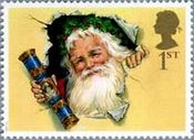 クリスマス切手（イギリス、1997年）　クラッカーを持つサンタクロース