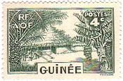 ギニアのバナナの木と民家
