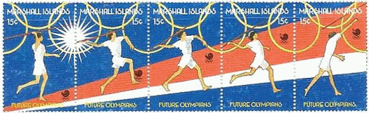 マーシャル諸島で発行された珍しい切手（テニスと走り幅跳びの動作の切手）
