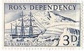 1841年に行われたロス探検隊の探検船エレバス号とエレバス火山（ニュージーランド領南極地方ロス海,1957年）