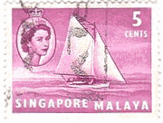 ロンボク島のスループ船　シンガポール　1本マストの帆船
