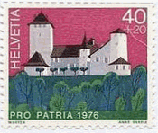 スイスの城の切手　Kyburg、Grandson、Murtrn、Bellinzonaの各城