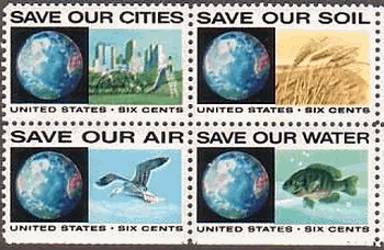 公害反対運動（アメリカ､1970年）土、年、水、大気の保全を訴える