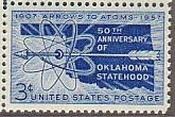 アメリカ　地図　オクラホマ州50年（1957年）　ｵｸﾗﾎﾏ地図と原子力ﾏｰｸ