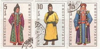 モンゴルの地域の衣装(1969年）　Bayitの女、Torgutの男、Dzakhachinの女