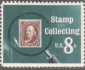 アメリカ（1972年）切手収集　ルーペと1847年発行フランクリンの一番切手