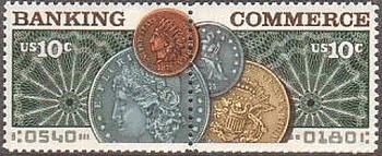 銀行と商業（ｱﾒﾘｶ、1975年）　紙幣の地紋とコイン