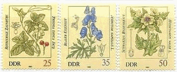 毒性植物（東ドイツ、1982年）　ホワイトブリオニー(white bryony)、アコニタム・ナペルス(Common Monkshood)、ヒヨス(Henbane）