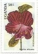 ウガンダのランの花(1988年）　切手　ソーセージノキ（Kigelia africana）　ノーゼンカズラ