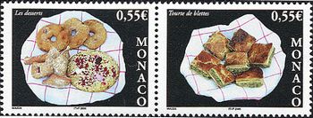 モナコの料理とデザート（2005年、Barbagiuans、ニース風ピザパイ、果実のパイ、デザート）