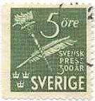 トーチと羽根ﾍﾟﾝ（スウェーデン、1945年）　スウェーデン印刷３００年