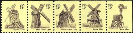 アメリカの風車(1980年）　ウイリアムスバーグのロベルトソン風車、ポーツマスの古い風車、東部のケープゴッド風車、バタヴィアのオランダ風車、南西部の風車
