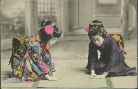 日本の古来からの挨拶風景を絵葉書から　1910年