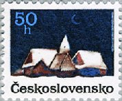 雪の積もる家と三日月（チェコスロバキア、1990年）