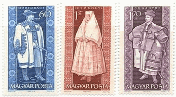 ハンガリーの民族衣装（コスチューム）の切手　ホルトバギーの男/クソコリーの女/ドゥナーントゥールの男