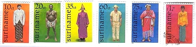 中南米　スリナムの民族衣装　ジャワ人/森林の黒人/中国人/クレオール人/アボリジニ/ヒンドスタン人(1978年）