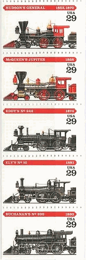 アメリカの蒸気機関車の歴史上から１８５５年、１８６８年、１８７４年、１８８１年１８９３年　切手